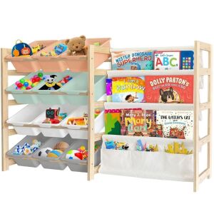 Toy Storage Organizer with Bookshelf, 12 Storage Bins 