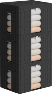 Large Capacity Stackable Metal Frame Foldable Storage Bins, 66L, 3 Pack 