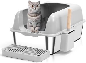 Stainless Steel Cat Litter Box w/ Litter Scoop