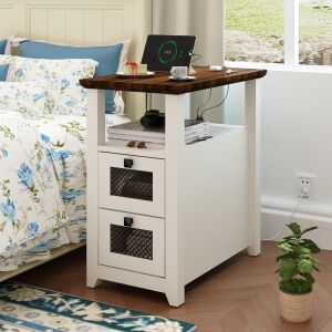 Narrow End Table with Charging Station