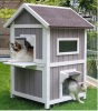 Outdoor Cat House, 2 Story Outdoor Houses for Feral Cats Wooden Outside Cat Shelter Weatherproof with Escape Door