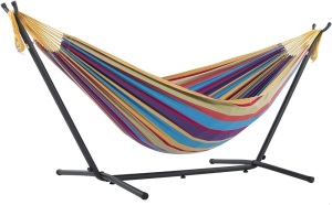 Vivere Double Cotton Hammock with Steel Stand and Carry Bag - Appears New in Damaged Box 