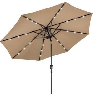 Solar LED Lighted Patio Umbrella w/ Tilt Adjustment, UV-Resistant- 10ft