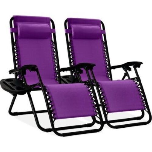 Set of 2 Adjustable Zero Gravity Patio Chair Recliners w/ Cup Holders