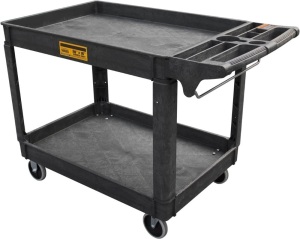 Utility Service Cart, 2-Shelf 500LBS Heavy Duty Plastic Rolling Utility Cart with 360° Swivel Wheels, Lipped Shelves, Ergonomic Storage Handle for Warehouse/Garage/Cleaning/Manufacturing