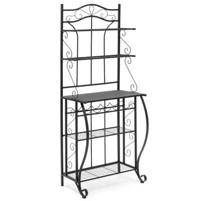 5 Tier Black Metal Kitchen Bakers Rack - Appears New 