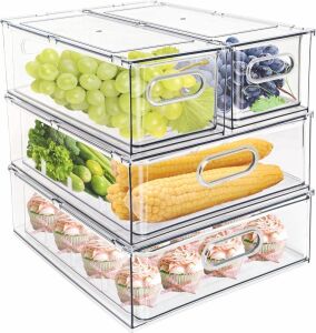 MineSign 4 pack Stackable Refrigerator Organizer Bins 