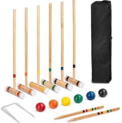 6-Player Wood Croquet Set w/ 6 Mallets, 6 Balls, Wickets, Stakes, Bag - 32in