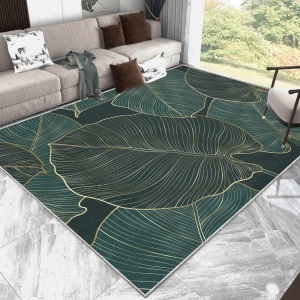 Green Leaves Area Rug, Tropical Palm Leaf Rugs Luxury Gold and Natural Floor Carpet for Living Room, Bed Room, 6x9 feet