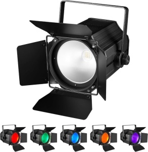 LED 200W COB Stage Lights with Barn Doors, RGBWA 6in1 COB Par Lights, DMX/Master-Slave DJ Lights Spotlight Fresnel Lights Warm & Cold White Par Lights for Church Concert Wedding