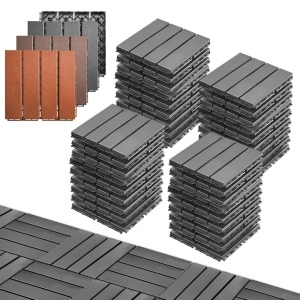 36 pcs 12"x12" Plastic Interlocking Deck Tiles Outdoor All Weather Use Waterproof Flooring Decking Tiles Patio Floor Tile for Poolside Balcony Backyard Porch(12 * 12 INCH, Dark Gray, 36)