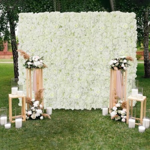 White Artificial Flower Wall Backdrop Panels 5ftx3.74ft White Rose Wedding Backdrop 3D Floral Wall for Party Baby Shower Bridal Wedding Background Decor