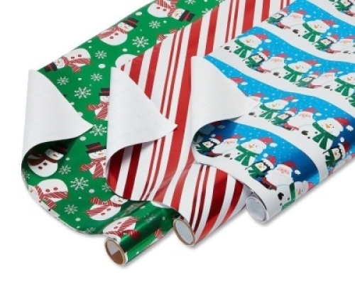 Lot of (5) Christmas Foil Wrapping Paper with Gridlines, 3-Roll Packs, 30", 90 Total Sq Ft - NEW&nbsp;