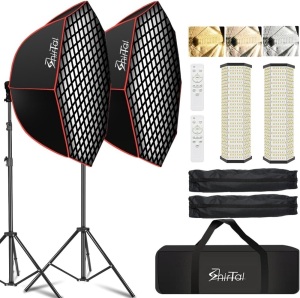 Softbox Photography Lighting Kit,37" Octange Softbox Lighting Kit with Honeycomb Grid 110W 2700K-6500K 11000Lux Dimmable LED Prismatic Lamp and Remote Control, Lighting for Video Recording