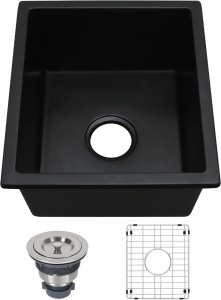 Black Bar Sink Undermount,Granite Composite Bar Sink 15x17 inch,Small RV Sink