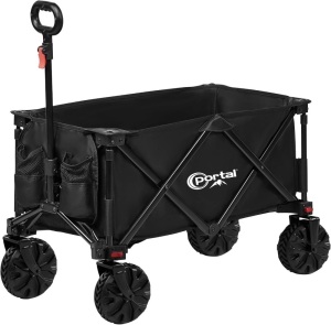 PORTAL Collapsible Folding Utility Wagon, Foldable Wagon Carts Heavy Duty, Large Capacity Beach Wagon with All Terrain Wheels, Outdoor Portable Wagon for Camping, Garden, Shopping, Groceries, Black