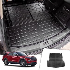 Rongtaod Cargo Mat Compatible with 2020-2024 Ford Explorer 6&7 Passenger Cargo Liner Trunk Mat Back Seat Cover Protector Upgrade 2023 Explorer Accessories (Trunk Mat with Backrest Mat)