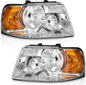 Headlights Assembly Compatible with 2003-2006 Ford Expedition, Replacement for 03-06 Headlight Chrome Housing Amber Reflector L+R Side Pair