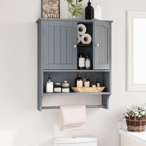 Semiocthome Bathroom Medicine Cabinet with Towel Bar and 2 Door Over Toilet Storage in Gary