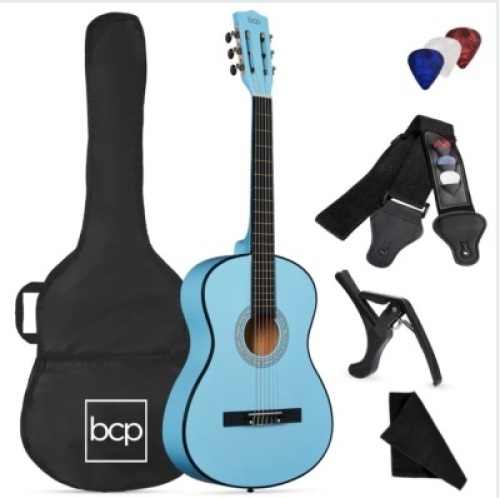 Beginner Acoustic Guitar Set w/ Case, Strap, Strings - 38in