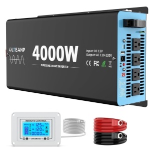 4000 Watts Pure Sine Wave Inverter, 12V DC to 110V AC Power Inverter with 4 AC Outlets, USB Port, Type-C Port for Truck, Vehicle, Power Outage, Remote Control with LCD Screen