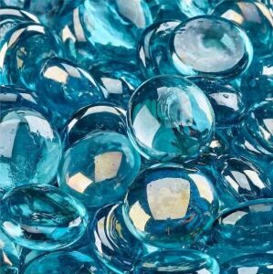 10 lbs. Semi-Reflective Tahitian Blue Fire Glass Beads for Indoor and Outdoor Fire Pits or Fireplaces