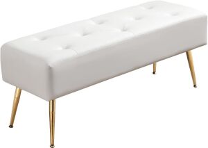 Upholstered Tufted White Bench 