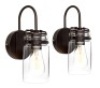 Industrial Metal Hardwire Wall&nbsp;Sconces w/Clear Glass Jar Shades, Set of 2 - Appears New&nbsp;