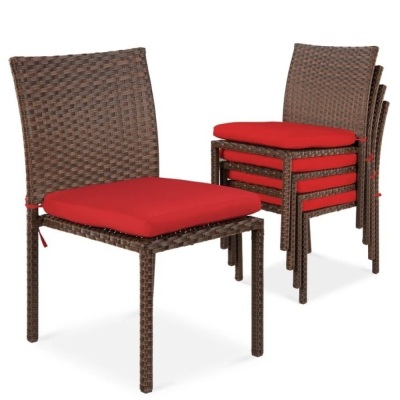 Set of 4 Stackable Outdoor Patio Wicker Chairs w/ Cushions, UV-Resistance