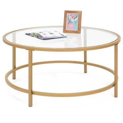 Round Tempered Glass Coffee Table w/ Steel Frame - 36in