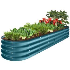 Lot of (2) Outdoor Metal Raised Oval Garden Bed for Vegetables, Flowers - 8x2x1ft