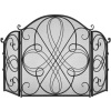 3-Panel Wrought Iron Metal Fireplace Screen Cover w/ Scroll Design - 55x33in