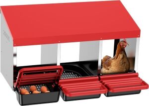 3 Hole Metal Chicken Nesting Box with Swing Perch and Rollout Egg Collection