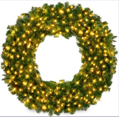 Pre-Lit Artificial Fir Christmas Wreath w/ LED Lights, Plug-In, PVC Tips-48"