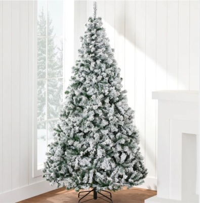 Snow Flocked Artificial Pine Christmas Tree w/ Foldable Metal Base 6ft