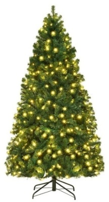 Costway 7Ft Pre-Lit PVC Hinged Christmas Tree 300 LED Lights Green