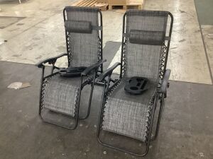 Set of 2 Adjustable Zero Gravity Patio Chair Recliners w/ Cup Holders