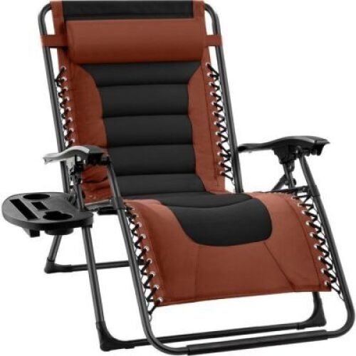 Oversized Padded Zero Gravity Chair, Folding Recliner w/ Headrest, Side Tray&nbsp;