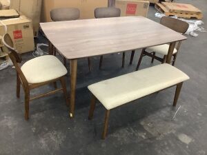 Dining Table & Chairs/Bench - Damaged, Needs Some Hardware & Adjusting 