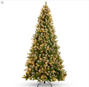 Pre-Lit Pre-Decorated Christmas Tree w/ Flocked Tips, Pine Cones 7.5ft