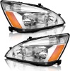 Headlights for 03-07 Honda Accord, 03-07 Accord OE Headlamp Coupe/Sedan Chrome Housing Amber Reflector Left+Right Side 2/4-Door