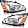 Headlights for 03-07 Honda Accord, 03-07 Accord OE Headlamp Coupe/Sedan Chrome Housing Amber Reflector Left+Right Side 2/4-Door