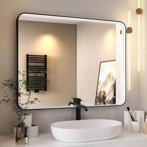 Twalsu 28x36" LED Bathroom Mirror, Black Metal Framed 