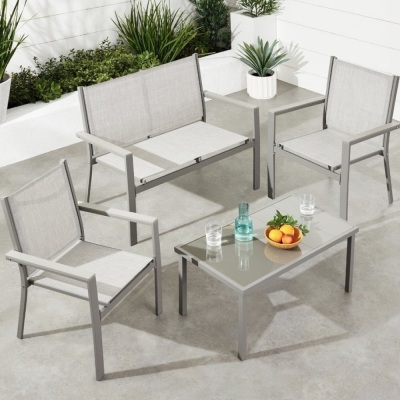 4-Piece Textilene Outdoor Conversation Set w/ Cushions, Table 