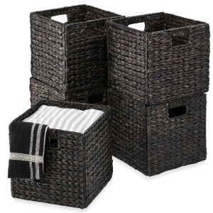 Set of 5 Collapsible Hyacinth Storage Baskets w/ Inserts - 10.5x10.5in 