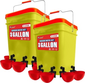 3-Gallon Automatic Chicken Waterer Set, 2 Buckets & 12 Water Cups