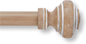  MODE Farmhouse Collection 1 1/8" Diameter Curtain Rod with Porch Doorknob Finials, Fits 36” to 72” Windows, Weathered Oak 