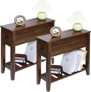 2 Pack Chairside Narrow End Table with Drawer