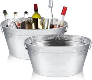 Uiifan 2 Pcs 24 Quart Hammered Stainless Steel Beverage Tub