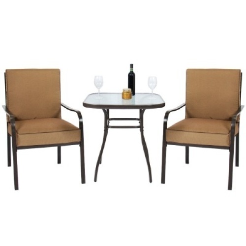 3-Piece Outdoor Bistro Set with Glass Table Top and Cushions - Appears New&nbsp;&nbsp;
